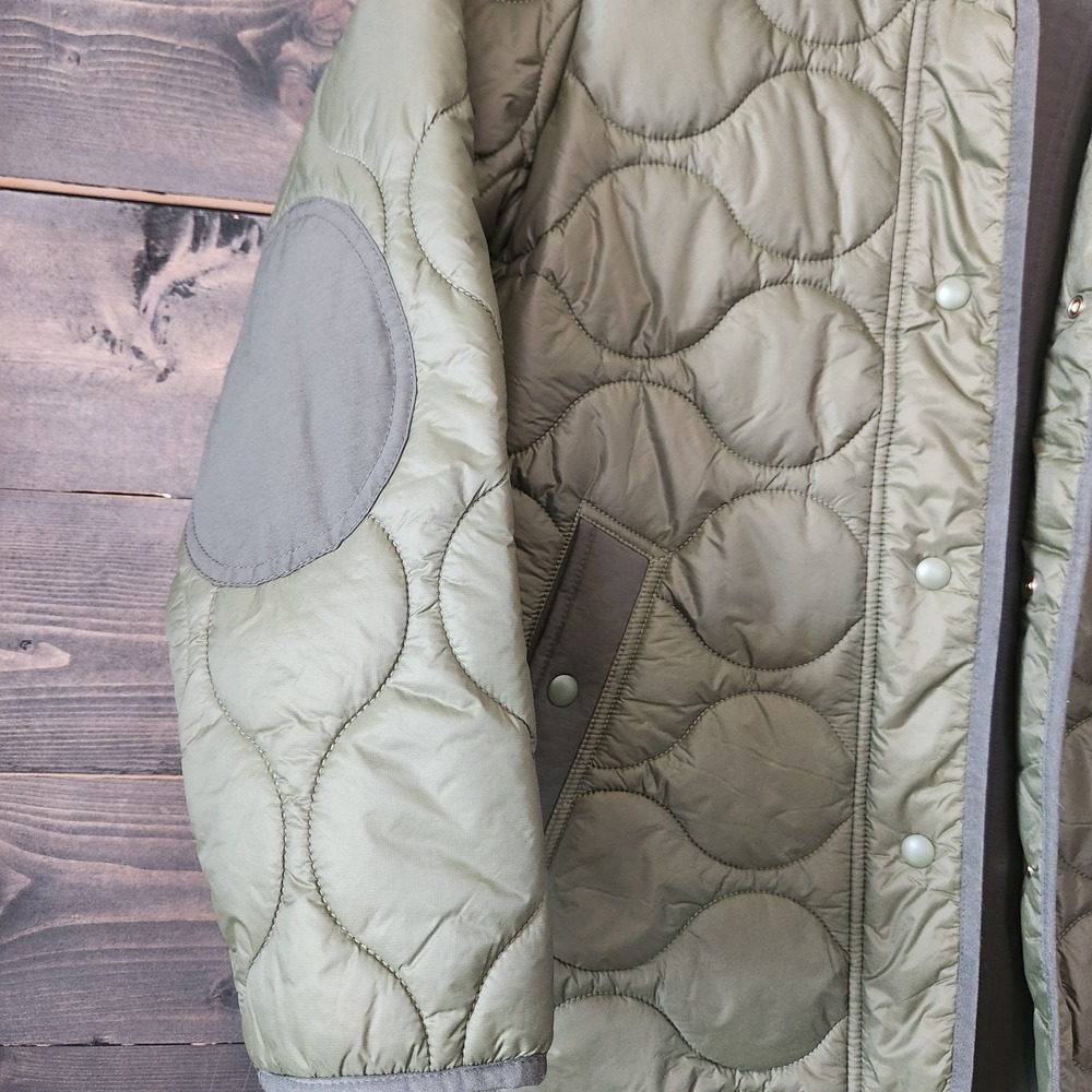 J.Crew Military Liner Inspired Quilted Puffer Hooded Size XS Olive Green Layered - Picture 3 of 16